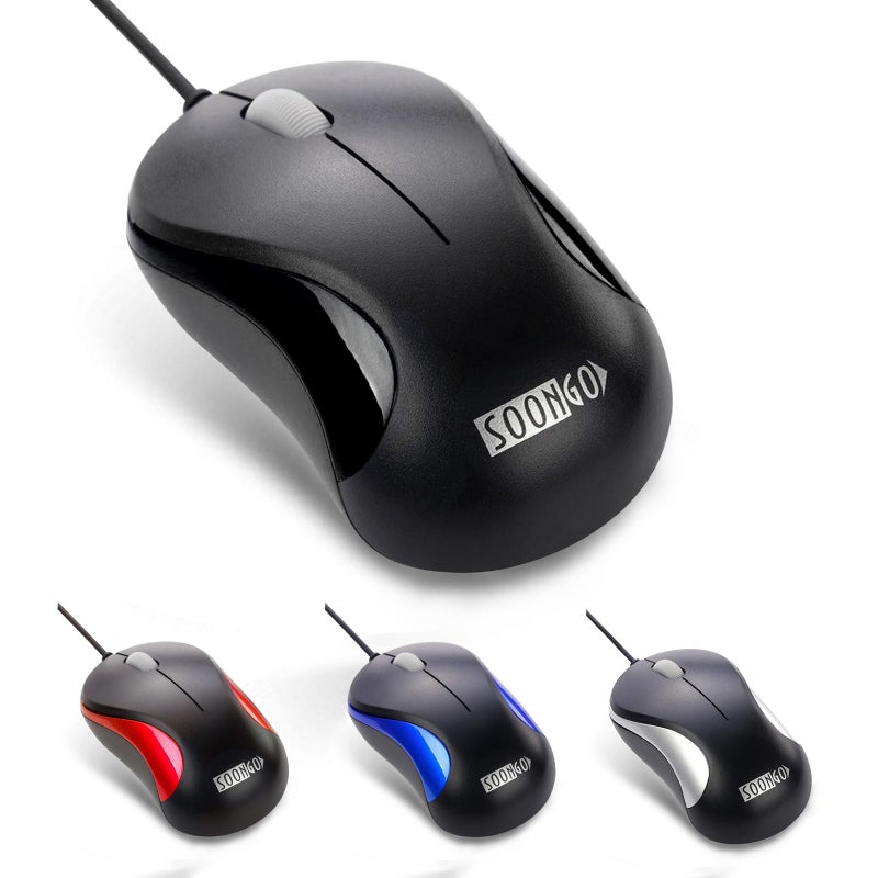 SOON GO Mini USB Wired Mouse for Laptop, Office, Business, Notebook, MacBook, Desktop, Chromebook, PC - Black - Image 1